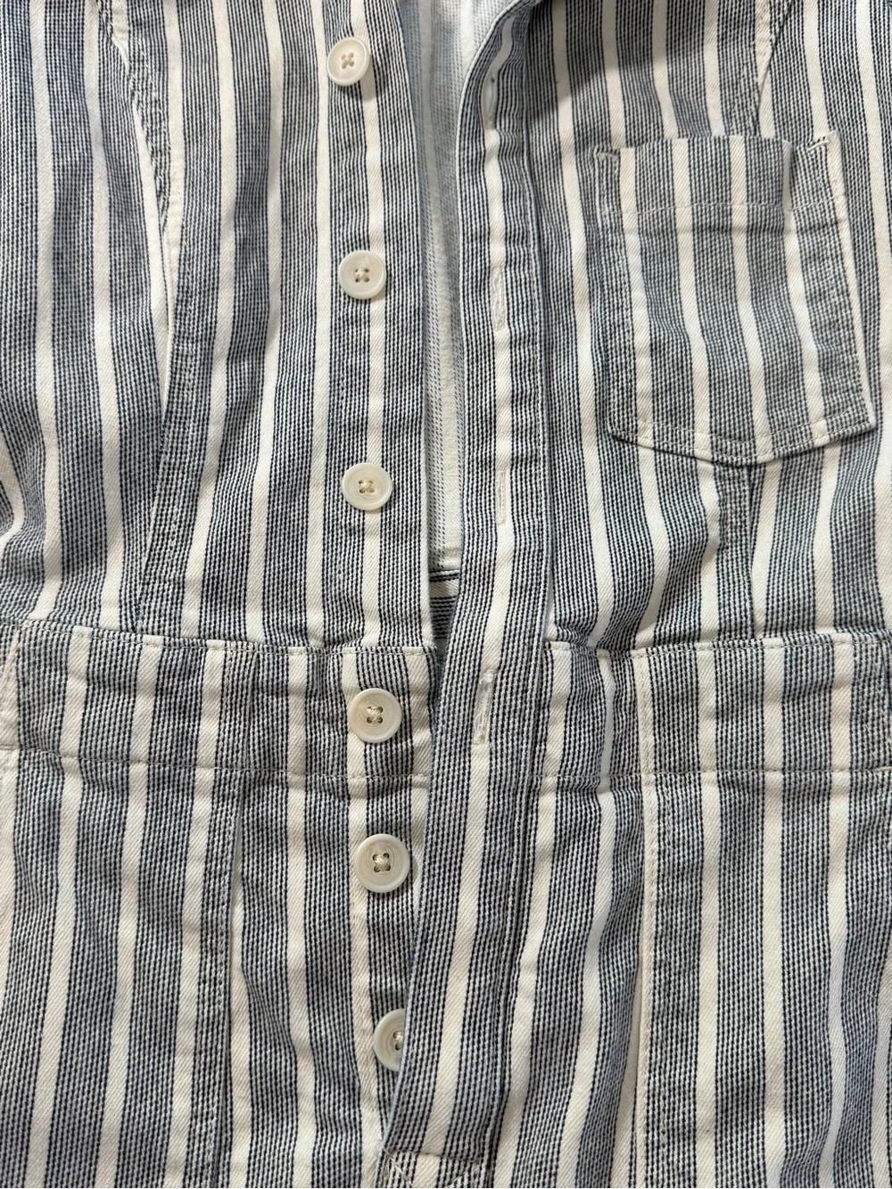 Pilcro Anthropologie Stripe Puff Sleeve Utility Romper Coastal Cottagecore 2